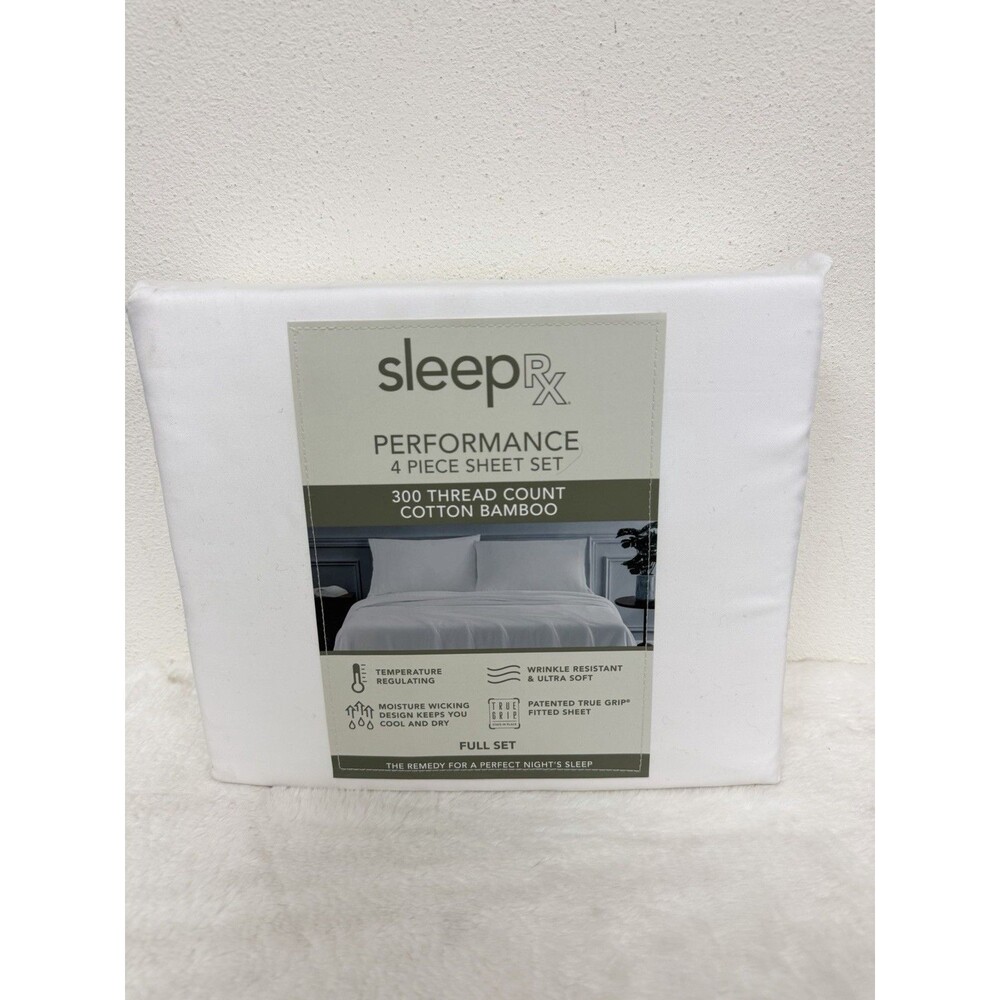 Sleep RX SleepRX 300 Thread Count 4-Pc. Sheet Set Size FULL Bright White New